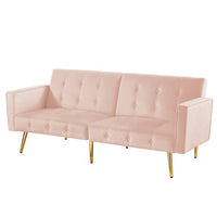 76'' Velvet Couch, Button Tufted Folding Loveseat Sofa Bed with Armrest, Adjustable Back & Metal Legs, Accent Sofa Recliner Convertible Futon Sofa Bed for Living Room Bedroom, Pink