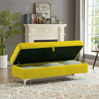 Storage Bench for Bedroom End of Bed, 55.9" Upholstered Velvet Storage Ottoman Bench, End of Bed Storage Bench with Thick Cushion and Metal Legs Window Bench Seat for Living Room Bedroom, Yellow