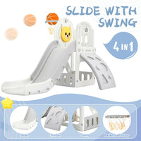 Toddler Slide and Climber Set 4 in 1, Kids Freestanding Slides with Basketball Hoop, Playground Slide Climber Playset, Freestanding Combination for Babies Play in Indoor & Outdoor, Grey