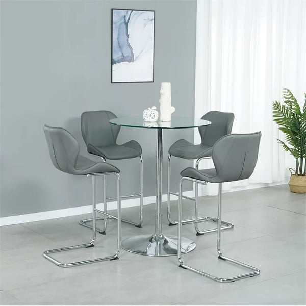 Bar Chair Set of 4, All PU Fabric Dining Chairs Kitchen Counter Bar Stools with Metal Legs, Modern Upholstered Bar Stools with Chrome Frame for Dining Kitchen, 14.2”D x 18.9”W x 39.4”H, Grey