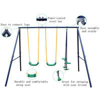 Outdoor Swing Set with Two Adjustable U-Shape Swing Seats and Glider, Heavy Duty A-Frame Swing Stand with 400LBS Weight Capacity, Recreation Playground Large Swing Frame for Ages 3 to 8 Years