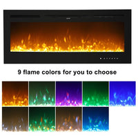 50" Smart Recessed and Wall Mounted Electric Fireplace, 750W & 1500W/Temperature-Adjustable/Timing/Fake Firewood/Crystal Stone/Touch Screen/Remote Control Colorful/9-Color Flame Fireplace