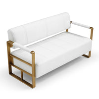 Faux Leather Loveseat Sofas for Living Room, Small Sofa Couches for Small Spaces Bedroom with Solid Wooden Frame and Padded Cushion, Mid Century Decor Love Seats Furniture for Office (White)