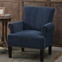 Upholstered Chairs, Polyester Armchair Club Chair with Rivet Tufted Scroll Arm, Tufted Accent Chair, for Bedroom and Living Room,Navy