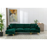 L Shaped Sectional Sofa Couch with Removable Ottoman, Velvet Sectional Couches for Living Room, Wooden Convertible Sectional Sofas with Rose Gold Metal Legs for Living Room, Apartment,Emerald