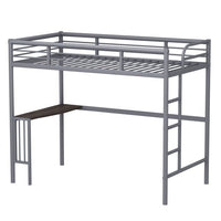 Loft Bed Twin Size with Desk,Metal Bed Frame with Ladder and Full-Length Guardrail,Platform Bed for Kids Teens Adult,Ideal for Bedroom Dorm,Noise-Free,No Box Spring Needed,Space-Saving,Silver