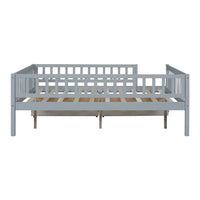 Low Wood Bed with Fence Guardrails for Kids, Full Size Platform Bed Frame Montessori Bed with 2 Storage Drawers & Slats System for Boys Girls Bedroom, No Box Spring Required, (Gray, Full Size)