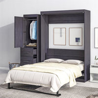 Full Size Murphy Bed with Wardrobe and Drawers, Modern Wall Bed Can Be Folded into a Cabinet, Full Size Storage Bed Frame for Multipurpose Guest Room or Home Office, Space-Saving Design, Gray