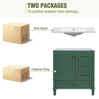 30" Bathroom Vanity in Green, Modern Bathroom Cabinet with Sink Combo Set, Bathroom Storage Cabinet with a Soft Closing Door and 3 Drawers, Solid Wood Frame&MDF