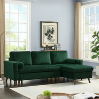 88" Convertible Sectional Sofa with Pull-Out Bed, Modern Tufted Velvet Upholstered Corner Sofa Bed with Reversible Storage Chaise and 2 Pillows, 3-seat L-Shaped Sofa Couch for Living Room Office Green