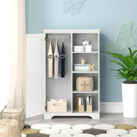 Kids Wardrobe Closet, 51"H Wardrobe Cabinet with 1 Door and 3 Shelves, Floor Storage Cabinet with Hanging Rod, Bedroom Armoire Clothes Organizer for Kids, with Anti-falling Hardware, White