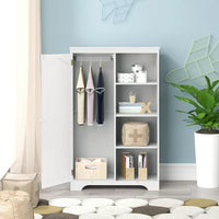 Kids Wardrobe Closet, 51"H Wardrobe Cabinet with 1 Door and 3 Shelves, Floor Storage Cabinet with Hanging Rod, Bedroom Armoire Clothes Organizer for Kids, with Anti-falling Hardware, White