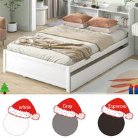 Twin Bed with Trundle, Twin Size Platform Bed with Bookcase Headboard and Pull Out Trundle Bed for Kids Teens Adults, Wooden Twin Bed Frame with Storage Shelves, Bed Frame for Living Room, White