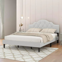 Full Size Platform Bed with Button Tufted Headboard, Heavy Duty Platform Bed Frame with 4 Steel Slats & Center Support Legs & Under Bed Storage for Adults, Box Spring Needed, Easy Assembly Light Beige
