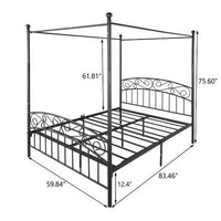 JINS & VICO Platform Bed, Queen Size Metal Canopy Bed Frame with Headboard and Footboard, Bed Frame for Kids Adults Bedroom, Easy Assembly, No Box Spring Needed, Black