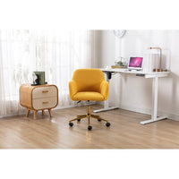 Modern Teddy Home Office Chair Swivel Desk Chair Adjustable Accent Armchair Upholstered Modern Desk Chair with Gold Base Ergonomic Study Seat Vanity Stools for Living Room Bedroom, Yellow