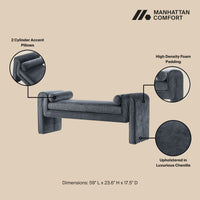 Triple Tree Chenille Accent Bench in Black