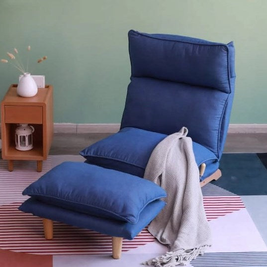 Lazy Chair with Ottoman, Modern Accent Lounge Chair Single Leisure Upholstered Sofa with Adjustable Back, Contemporary Chair Set with Armrests, Reading Chair for Living Room & Bedroom, Dark Blue