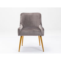 Modern Velvet Accent Chair, Upholstered Dining Chair Side Chair with Swoop Arm and Metal Legs for Living Room Kitchen Dining Bedroom Meeting Room Office, Grey