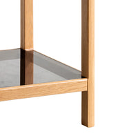 Wood End Table, Natural Oak Wood Bedside Table with Tempered Glass, Modern Nightstand with Storage Shelf for Living Room, Dinning Room, Bedroom
