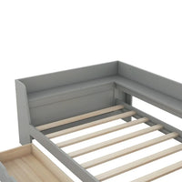 Twin Size Daybed with 2 Storage Drawers and Shelves, Wood Platform Bed Frame with Built-In Charging Station, Upholstered Sofa Bed for Boys Girls Teens Adults, No Box Spring Needed, Gray