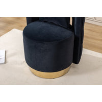 25.2'' Wide Swivel Accent Barrel Chair with Pillow, Curved Tufted Back Upholstered Armchair with Gold Metal Base, Modern Vanity Stool, For Living Room, Bedroom, Hotel, Black