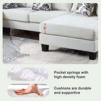Modern 7 Seater Modular Sofa, U Shape Sectional Couch with 4 Unique Pillows and Chaise Lounge, Velvet Corner Couch for Living Room, Office, White