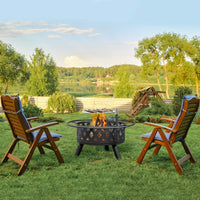 Fire Pit, 30in Round Wood Burning Fire Pit Outdoor Fireplace with with Cooking Grill Firepit, Grill Adjustable Cooking Grate Firepits for Patio/Backyard/Bonfire, Black