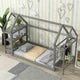 Twin Size Floor Bed for Children, Wooden Montessori Bed Frame with 2 Detachable Stands and Roof Frame, House-Shaped Bed Low Tent Bed for Girls Boys and Teens, Gray