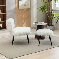 Accent Chair with Ottoman, 25.2'' Wide Faux Fur Plush Chair and Ottoman Set, Modern Living Room Chair with Footrest, Fluffy Upholstered Armless Chair and Stool for Living Room, Bedroom, Studio, Ivory