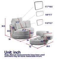 Oversized Swivel Chair with Moon Storage Ottoman for Living Room, Accent Round Loveseat Circle Swivel Barrel Chair for Bedroom Cuddle Chair Sofa Chair Lounger Armchair with 4 Pillows (Gray)