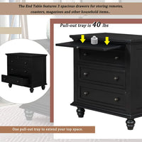 Wood Nightstand, 3-Drawer Storage Nightstand, End Table with Pull Out Tray, Cabinet with Drawers, Chest Side Table, for Bedroom Living Room, Fully Assembly Bedside Table, Black