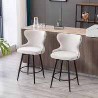Set of 2 Bar Chairs, Modern Counter Height Bar Stools with Metal Legs and Padded Backrest, 37.4 Inch Height Linen Upholstered Dining Chairs for Living Room Dining Room Office, Beige