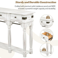 Mediterranean Retro-Style 60" Console Table,Entryway Table with Storage Drawers and Bottom Shelf,Sofa Side Table for Entryway, Hallway and Living Room,Creamy White