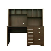 Desktop Computer Desk with Hutch, Bookshelf, Storage, Drawer, Home Office Writing Table, Student Study Laptop Tables Workstation, Wood Desk Bookcase Combination, for Small Space, Walnut
