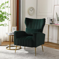 Velvet Accent Chair with Lumbar Pillow, Upholstered Wingback Armchair Comfy Single Sofa Chair with Gold Legs and Padded Seat&Backrest,for Bedroom Dorms Reading Reception Room