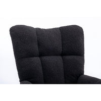 Modern Teddy Fabric Nursery Rocking Chair, Wingback Glider Rocker Accent Chair with Solid Wood Base Metal Frame for Bedroom, Living Room, Porch, Office, Black