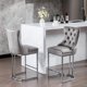 Bar Stools Set of 2, Counter Height Barstools with Chrome Metal Base, Modern Velvet Barstools with Button Back & Rivet Trim, Upholstered Chairs for Kitchen Island, Dining Room, Gray