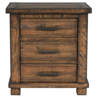 Rustic Three Drawer Reclaimed Pine Wood Nightstand, Wooden Front and Top, Industrial Style Nightstand for Bedroom, 40"W x 18"D x 49"H