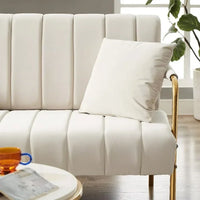 Loveseat Sofa with two Throw Pillows,Upholstered Sofa Couch with Metal Legs,Velvet 2-Seater Sofa Couch for Living Room, Bedroom, Apartment,Beige
