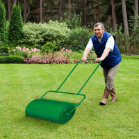 Lawn Roller, Push/Tow Behind Sod Roller with U Shaped Handle, Water and Sand Filled Garden Drum Roller for Planting, Seeding, Eliminating Turf Damage (24in-Green)