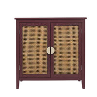 Rattan Cabinet,2-Tier Buffet Sideboard,Accent Storage Cabinet with 2 Rattan Doors,Farmhouse Sideboard with Adjustable Shelves,Natural Wood Side Cabinet Entryway Table for Living Room Bedroom,Red