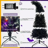 6FT Bent Top Halloween Christmas Tree, Hinged Fraser Fir Artificial Fir Bendable Grinch Style Christmas Tree w/1,080 Lush Branch Tips, 250 LED Lights & Metal Stand, Xmas Tree Holiday Decoration Purple