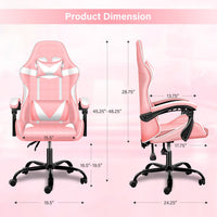 High Back PU Leather Gaming Chair, Height Adjustable Swivel Chair with Adjustable Back, Ergonomic Office Chair with Headrest & Lumbar Support, Desk Chair for Home Office, Pink/White