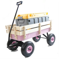 Outdoor Wagon All Terrain Pulling w/Removable Wooden Side Panels Air Tires Big Foot Panel Wagon Children Kids Garden Cart for Christmas Outdoor Camping, Pink