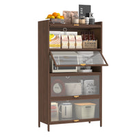 TRIPLE TREE 57'' Tall Metal Storage Cabinet with 4 Flip Doors, Kitchen Panty Cabinet, Multi-Use Craft/Shop Organization for Bedroom, Office, Living Room, Hallway, Entryway, Walnut