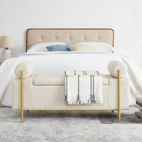 Ottoman with Storage, 44" Modern Linen Storage Bench, Elegant Upholstered End of Bed Storage Ottoman Bench with Cylindrical Arms and Iron Legs for Hallway Living Room Bedroom, Beige