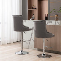 Swivel Bar Stools Set of 2 Adjustable Bar Chair with Back Velvet Tufted Counter Stool Modern Upholstered Kitchen Stool with Nailhead for Kitchen Island Restaurant Pub Counter (Gray)