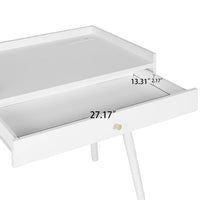Makeup Vanity with Charging Port, Modern Dressing Table with Rattan Door and Multi-Storage, White Vanity Desk for Bedroom, Living Room, Weight Capacity 160 Pounds