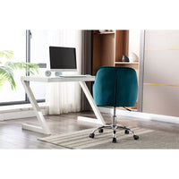 Comfy Desk Chair with Arm, Small Home Office Chair with Wheels Modern Velvet Swivel Shell Chair Vanity Chair with Tufted Back & Metal Base Adjustable Height Swivel Task Chair Make Up Chair, Teal
